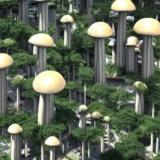 Image similar to mushroom city, modern architecture by ricardo bofill, city of the jungle, by victor enrich, concept art