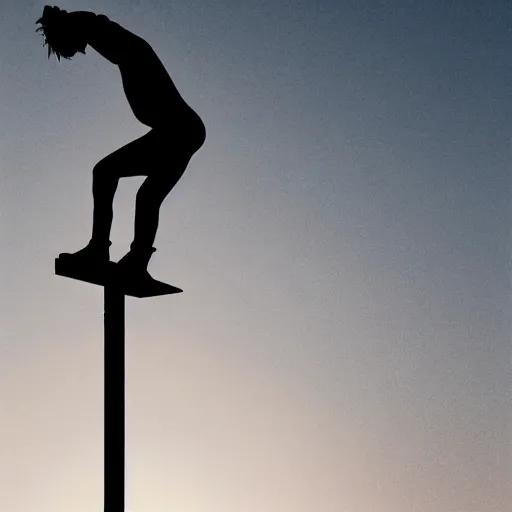 Image similar to silhouette of a ninja in squatting position, on top of a telephone pole, night time, huge full moon in background, art by Greg Rutkowski, cinematic lighting, sharp focus, octane render.