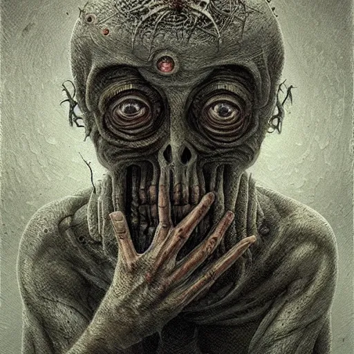 Prompt: a hyperrealistic painting of cosmic horror, by anton semenov and santiago caruso, highly detailed, vivid color,