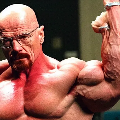 Prompt: Walter White as a bodybuilder