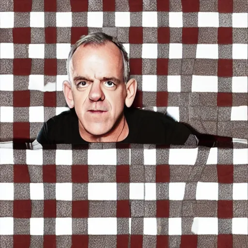 Image similar to fatboy slim, on a checkered floor