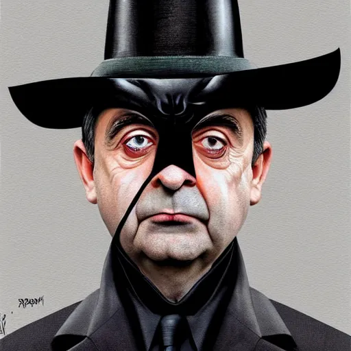 Prompt: hyperrealistic mixed media high resolution painting of (Rowan Atkinson) disguised as !!Batman!!, stunning 3d render inspired art by Jamie Salmon and István Sándorfi and Greg Rutkowski, perfect facial symmetry, dim volumetric lighting, 8k octane beautifully detailed render, full body shot, post-processing, extremely hyper-detailed, intricate, epic composition, highly detailed attributes, highly detailed atmosphere, cinematic lighting, masterpiece, trending on artstation, very very detailed, masterpiece, stunning, flawless completion, lifelike texture, perfection,