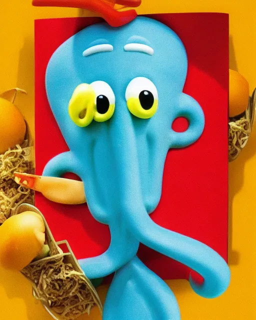 Prompt: photograph of a handsome squidward mcdonalds happy meal toy