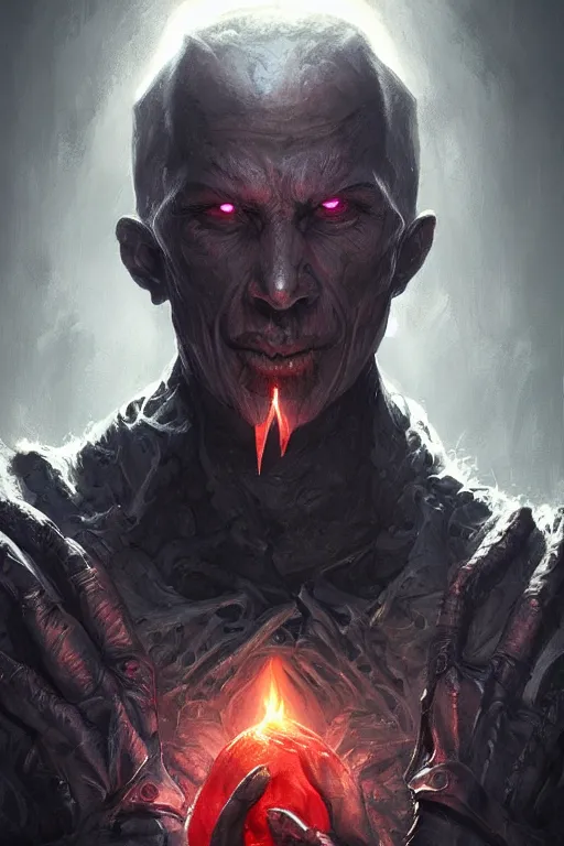 Image similar to dark evil necromancer, d & d, fantasy, portrait, highly detailed, headshot, digital painting, trending on artstation, concept art, sharp focus, illustration, art by artgerm and greg rutkowski and magali villeneuve