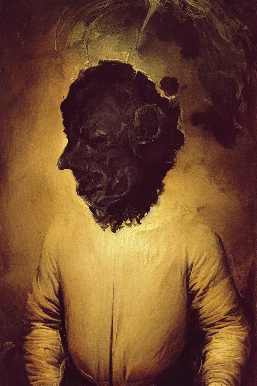 Image similar to mysterious portrait of medici emerging from the dark void, face partially melting like glitching out LSD effect, figure in the darkness of renaissance, Francisco Goya, painted by John Singer Sargant, Adrian Ghenie, style of Francis Bacon, highly detailed, 8k, trending on artstation