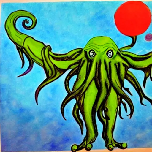 Image similar to Cthulhu painted in the style of Eric Carle