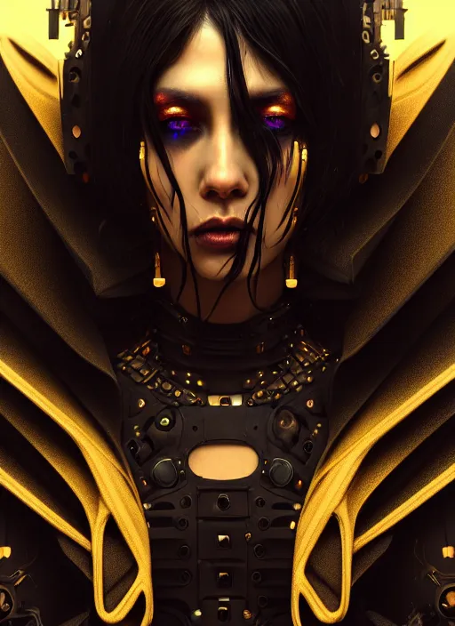 Image similar to soft lustrous ebony biotech raver gutter punk gothic cyborg, golden ratio, details, scifi, fantasy, cyberpunk, intricate, decadent, highly detailed, digital painting, octane render, artstation, concept art, smooth, sharp focus, illustration, art by artgerm, loish, wlop