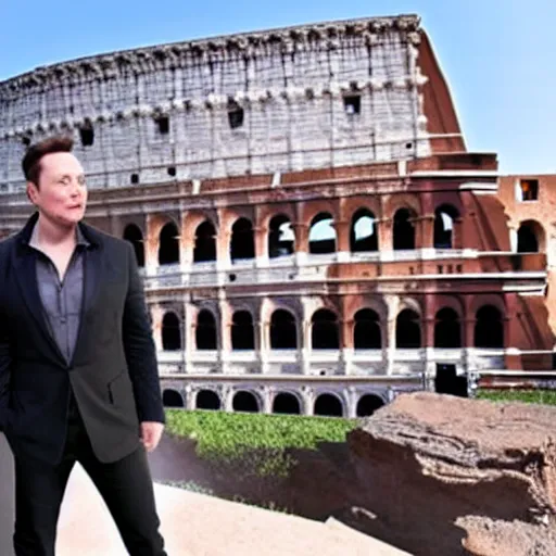 Prompt: elon musk taps in baggy pants at the colosseum, detailed