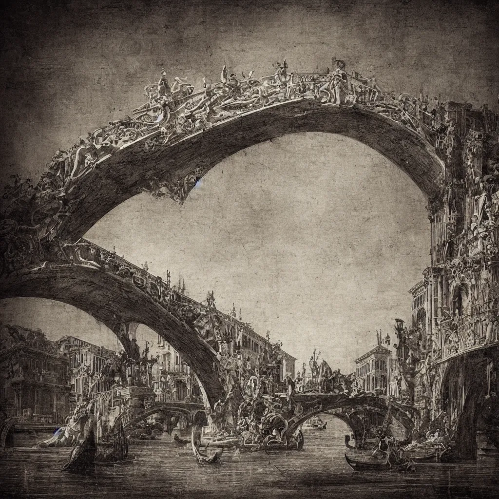 Image similar to oniric dream of the bridges of venice by piranesi, composition, cinematic, rule, grid