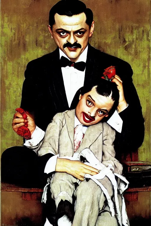 Image similar to gomez addams from the addams family painted by norman rockwell