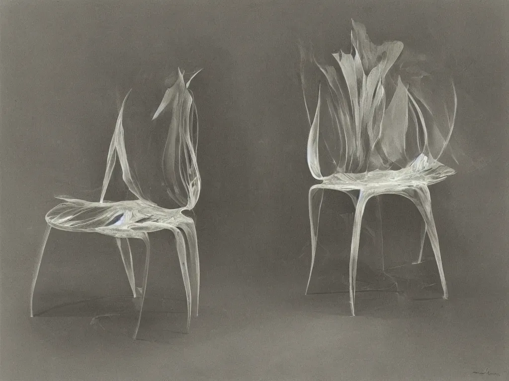 Image similar to luminescent greek marble chair with leaf. painting by karl blossfeldt, agnes pelton