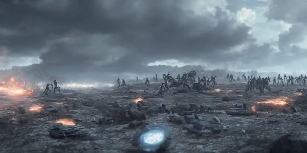 Image similar to an octane render from waya steurbaut 2 YT on the battle field of avengers endgame, cinematic, high resolution film render 100k, photo realistic