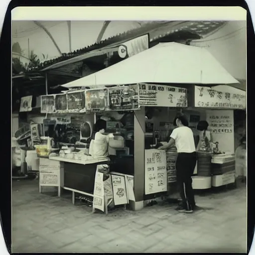 Prompt: polaroid photo of a hawker stall in singapore