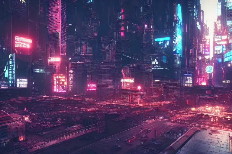 Prompt: a gritty cyberpunk city on a computer motherboard. cinematic lighting. octane render. 4 k