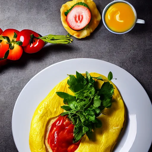 Image similar to Donald Trump in omelette, food photography