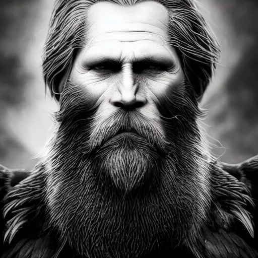 Prompt: professional photo session of modern version of Odin, casual clothes, long grey beard, two ravens flying above, Huginn and Muninn flying above, by Stanley Artgerm Lau, Diego Gisbert Llorens, Mark Brooks, Charlie Bowater, very detailed face, insanely detailed and intricate, vivid and vibrant, highly detailed, cinematic lighting, artstation