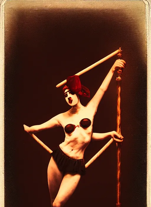 Image similar to polaroid of circus mundu sabsurdus sideshow performing, selfie,, diaphanous, render, octane, detailed, award winning photography, masterpiece, dark backround, highly detailed, digital illustration, trending in artstation, modern painting, smooth, sharp focus, intricate, einar jonsson and bouguereau