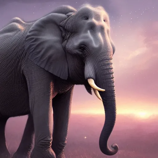 Image similar to world of elephants as the smartest creatures of the universe, galaxies, magical world, by greg rutkowski, sung choi, photo realistic, 8 k, cinematic lighting, hd, atmospheric, hyperdetailed, trending on artstation, devainart, digital painting, glow effect