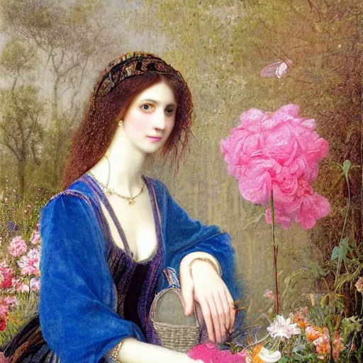 Image similar to portrait of a woman dressed in blue and pink, by howard david johnson.