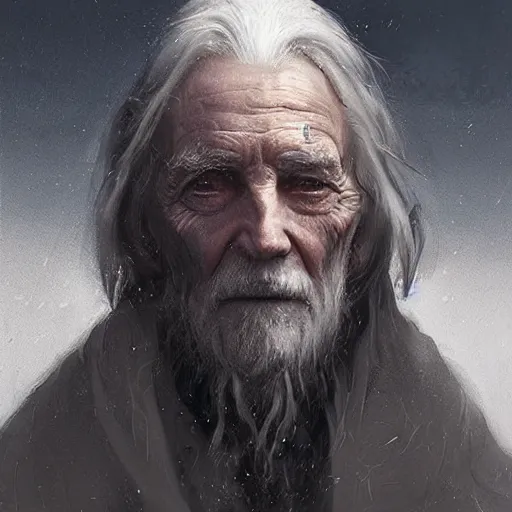 Prompt: Portrait of an elderly wizard wearing a cloak with clock iconography, detailed face, fantasy, highly detailed, cinematic lighting, digital art painting by greg rutkowski