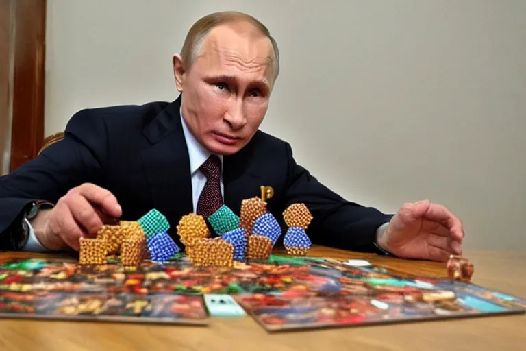 Prompt: Putin playing boardgames, full character, hyper realistic, highly detailed