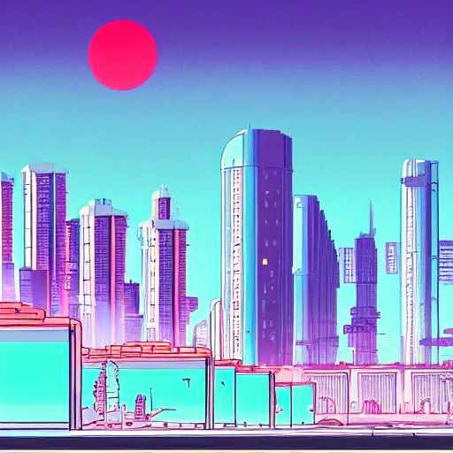 Image similar to a post - cyberpunk landscape in the style of hiroshi nagai