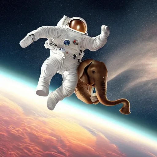 Image similar to astronaut riding an elephant in space