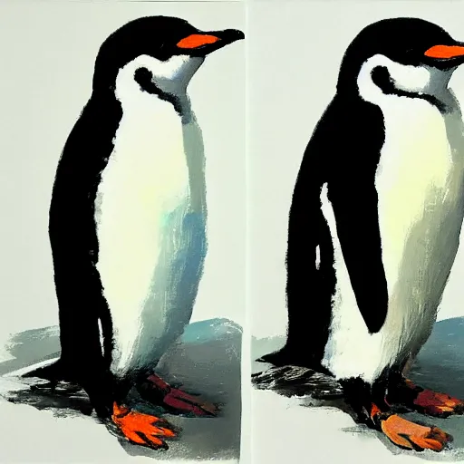 Prompt: a highly detailed beautiful portrait of a beautiful little penguin by yoji shinkawa, by gregory manchess, james gurney, james jean