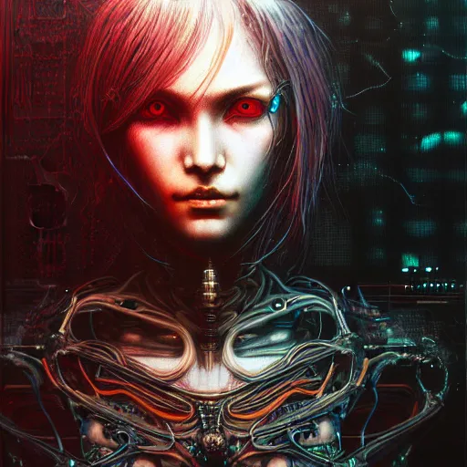 Prompt: a highly detailed long shot photo of cyberpunk female character by ayami kojima, beksinski, giger, intricate, digital painting, artstation, intricate, concept art, smooth, sharp focus, illustration