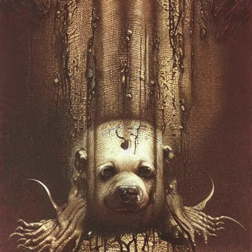 Prompt: a puppy, by giger and beksinski