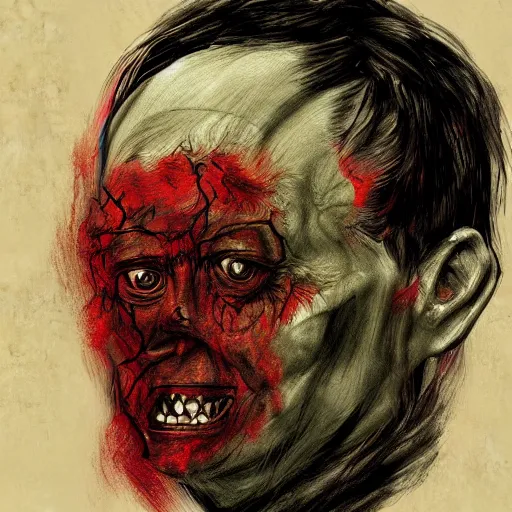 Image similar to very scary horrific portrait in the style of layers of fear