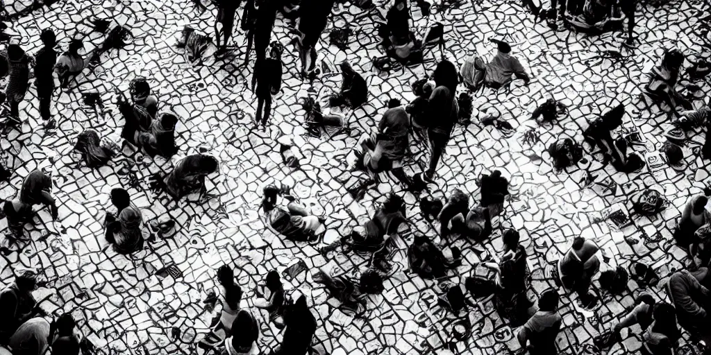 Image similar to love, groups of people in thermal heat, from behind, rebirth, wide angle, cinematic atmosphere, elaborate, highly detailed, thermal imaging