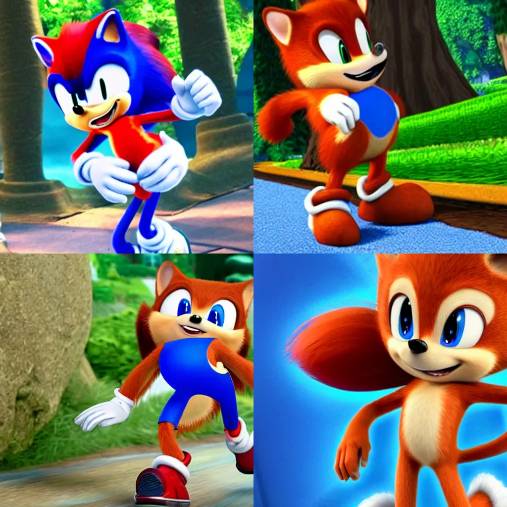 Prompt: a red haired humanoid chipmunk wearing a blue vest in sonic the hedgehog ( 2 0 1 8 )