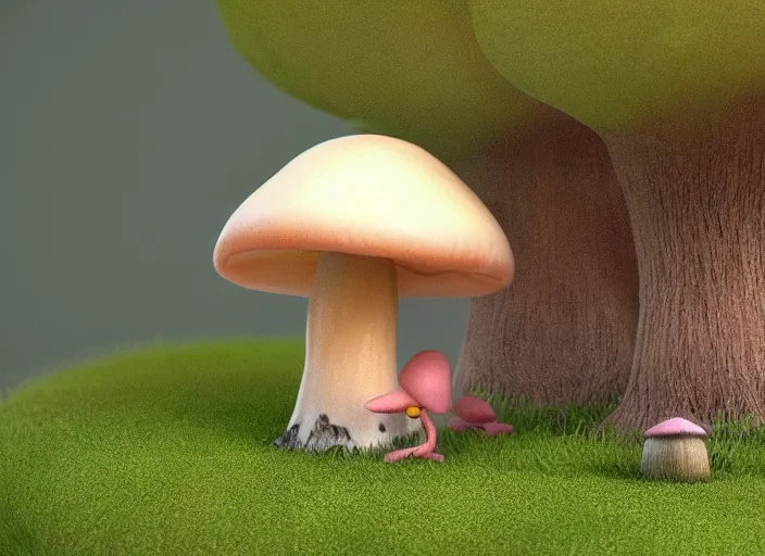 Prompt: a cute creature sitting next to a mushroom, sidefx houdini, vfx, mantra render