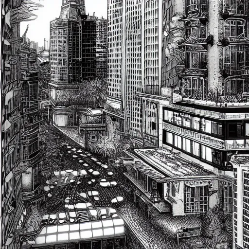 Prompt: 200 Hotels Manga panel award winning black and white art by Frank Zappa and Kim Jung Gi pen highly detailed pen and ink matte painting