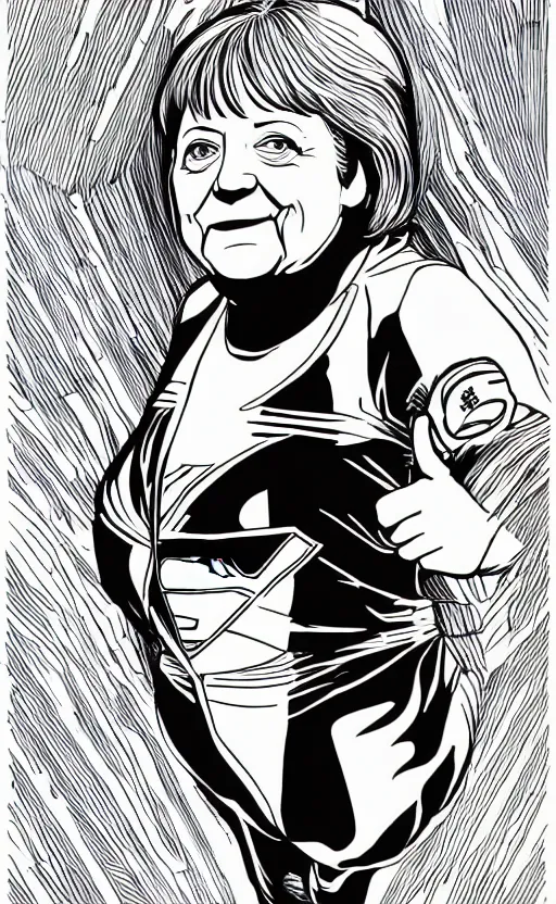 Image similar to illustration of angela merkel as superwoman by katsuhiro