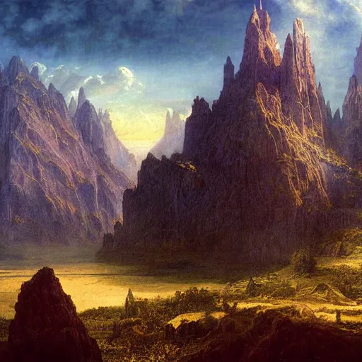 Image similar to a beautiful and highly detailed matte painting of the epic mountains of avalon, intricate details, epic scale, insanely complex, 8 k, sharp focus, hyperrealism, very realistic, by caspar friedrich, albert bierstadt, james gurney, brian froud,