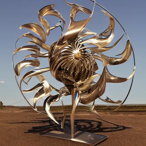 Image similar to kinetic wind sculpture metallic 4k highly detailed