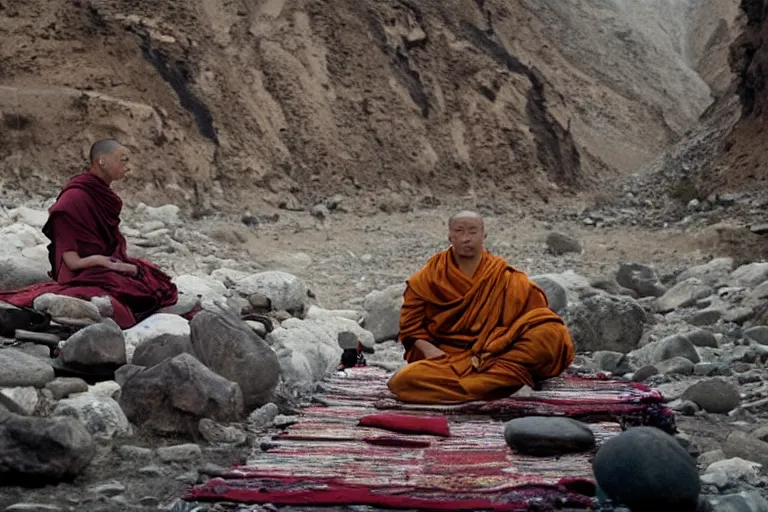 Prompt: movie of a monk in Tibet by Emmanuel Lubezki