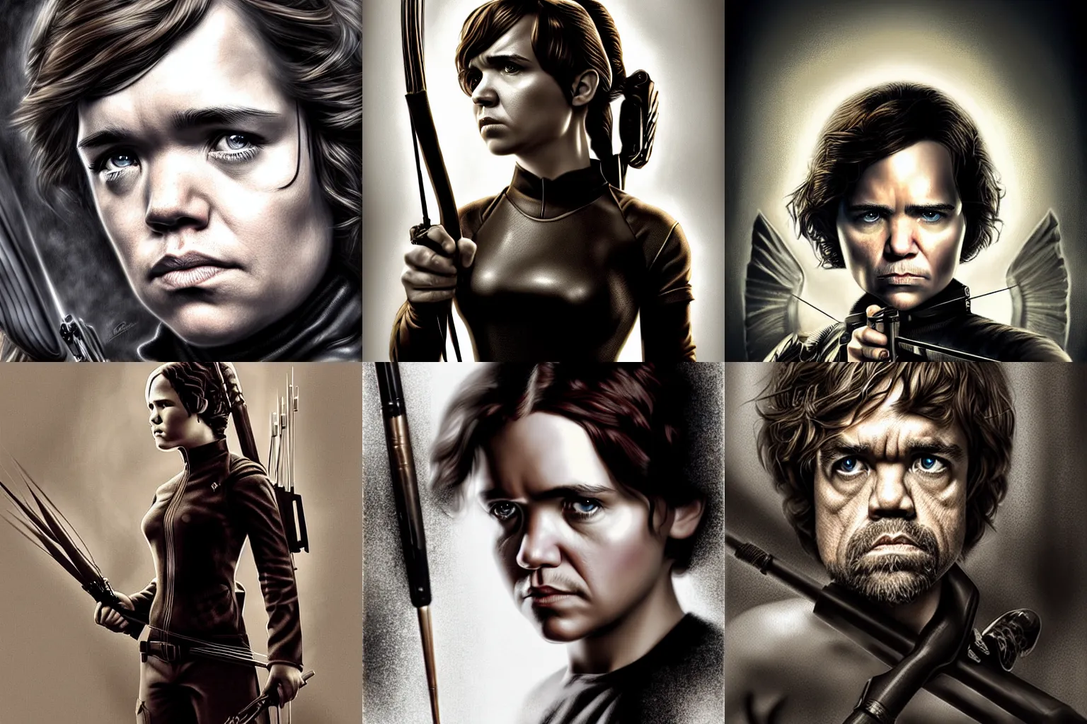 Prompt: peter dinklage as katniss everdeen, digital painting, extremely detailed, 4 k, intricate, brush strokes, mark arian, artgerm, bastien lecouffe - deharme