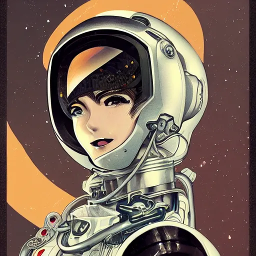 Image similar to anime manga skull portrait young woman skeleton, astronaut, astronaut helmet, intricate, elegant, highly detailed, digital art, ffffound, art by JC Leyendecker and sachin teng