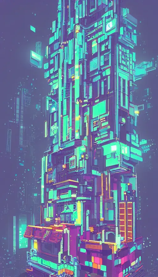 Image similar to a drawing of a building, cyberpunk art by james gilleard, behance contest winner, pixel art, voxel art, # pixelart, retrowave