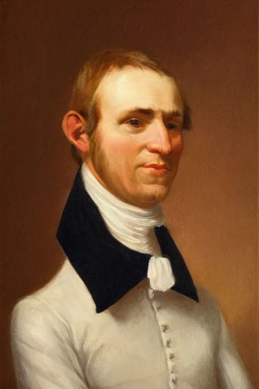 Prompt: a head and shoulders portrait painting of an anthropomorphic!!!!!!!!!! donkey!!!!!!!!!! wearing a colonial outfit without a hat looking off camera, a character portrait, american romanticism, oil on canvas, soft focus