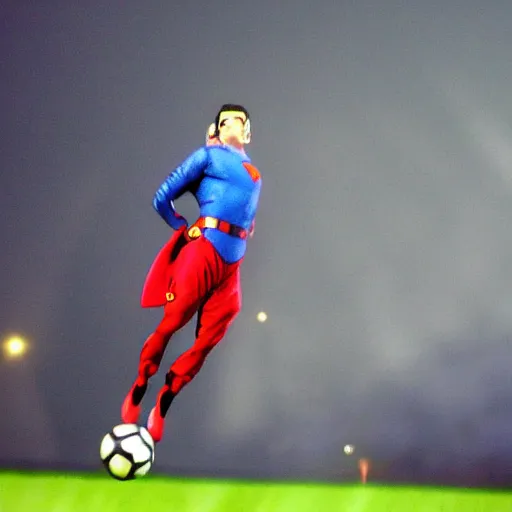 Prompt: jose mourinho flying in the sky as superman shooting lasers, award winning photograph