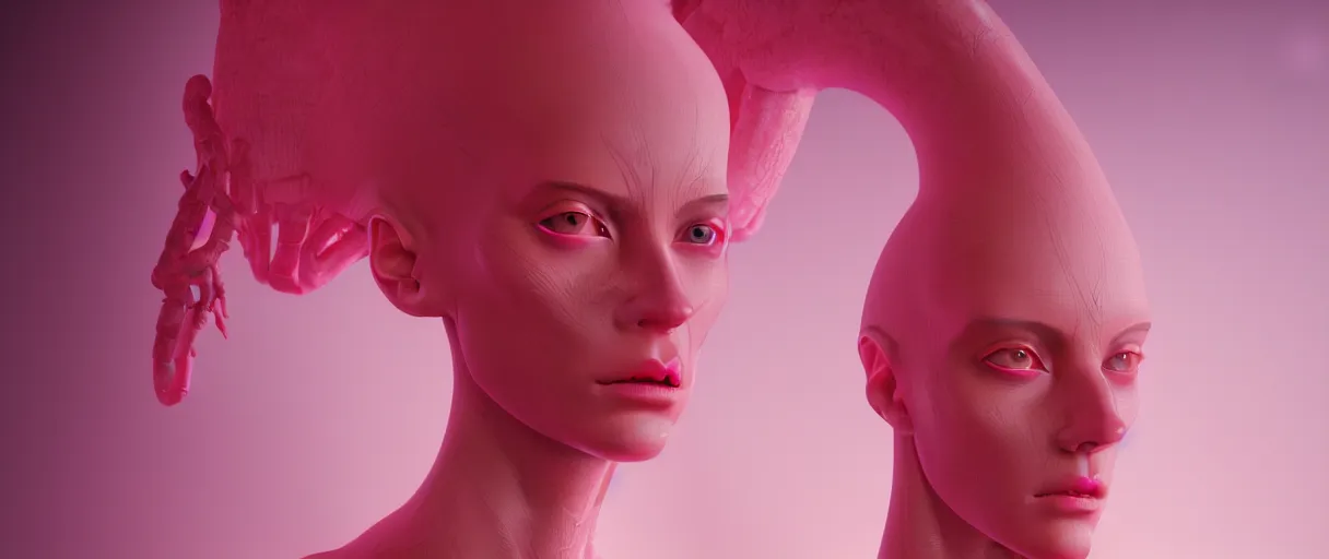 Image similar to hyperrealist highly detailed neo-baroque pink exoskeleton goddess concept art pascal blanche key sage dramatic yellow lighting 8k wide angle shallow depth of field