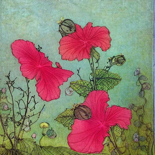 Prompt: Hibiscus by John Bauer