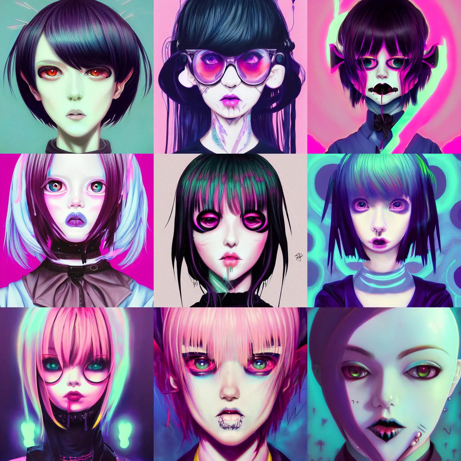 Image similar to 9 0 s, pastel goth aesthetic, creepy gothic portrait, yami kawaii, vaporwave colors, anime, manga, futuristic, hyperrealistic painting, by stanley twardowicz, ilya kuvshinov, rossdraws, trending on artstation