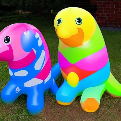 Prompt: Funny plastic inflatable animals to paint with crayons