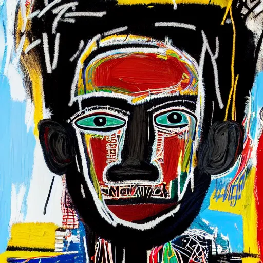 Image similar to A extremely highly detailed majestic hi-res beautiful immaculate head and shoulders award winning painting masterpiece of the face of a strong black african man by Jean-Michel Basquiat, 8k, high textures, hyper sharp, insanely detailed and intricate, super detailed, 8k HDR high quality