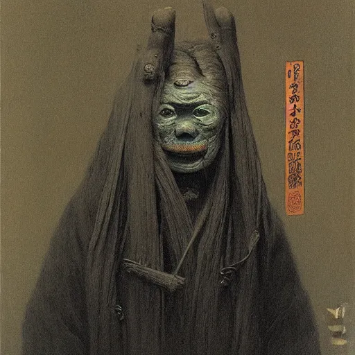 Image similar to [ by millais ], ( ( ( ( ( ( ( ( by beksinski ) ) ) ) ) ) ) ), portrait painting of victorian yokai, 8 k, highly detailed,